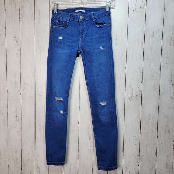 Zara Denim - Zara Trafaluc Women's Blue Distressed Denim Skinny Jeans Size 6. Great Condition